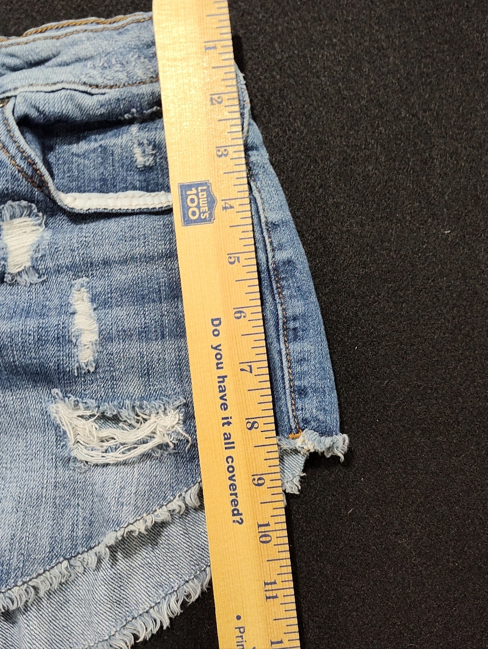 Eunina Lulu High Rise Cut Off Shortie Blue Jean Shorts, Distressed, Size M, Fun - Picture 9 of 11
